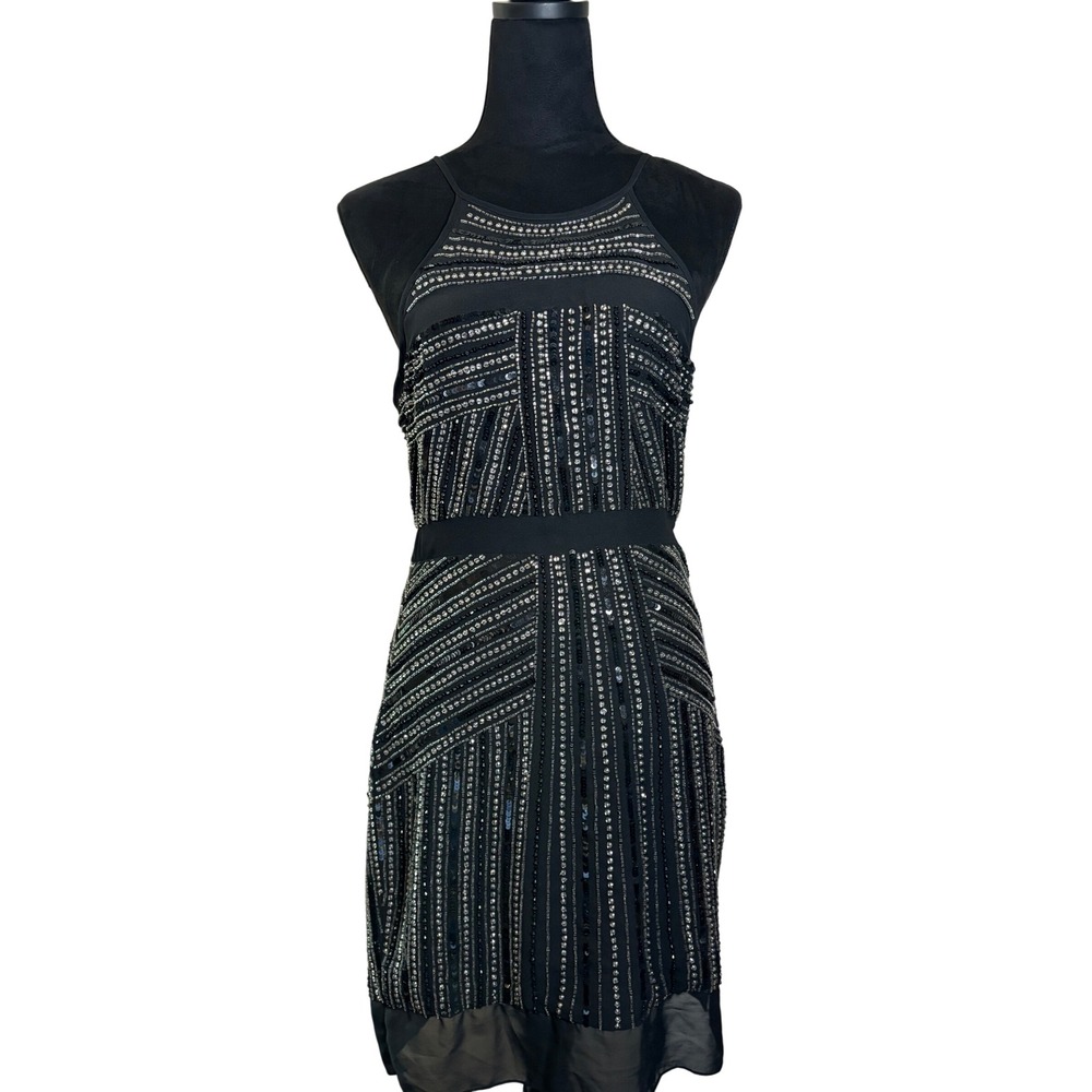 Parker Taha Silk Sequin Dress Halter Neck Sleeveless Party Cocktail Black‎